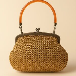 1960s Vintage Woven Handbag with Orange Lucite Handle